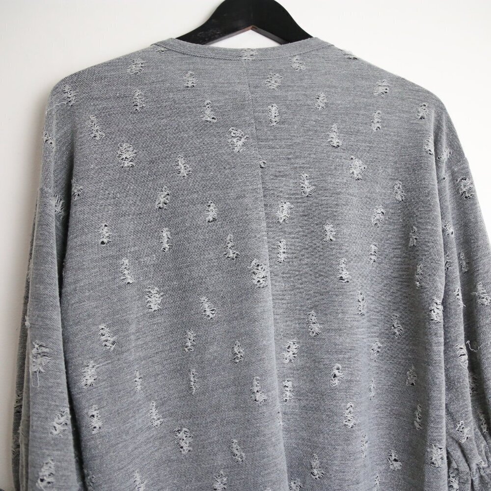 Design Lab Distressed Tie-Sleeve Pullover Sweater Top Grey Size Small - Picture 8 of 8
